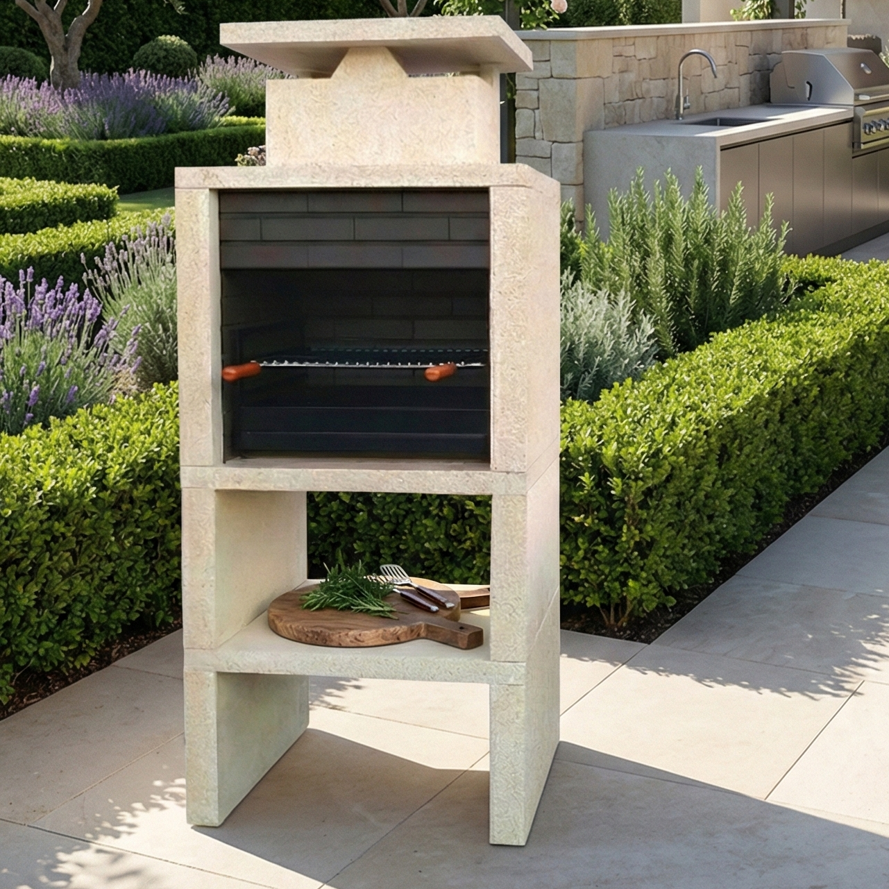 Nexa 601 – Moderner Grill aus gelbem Stein, Ziegel nach Wahl, Grillrost 60×40 cm