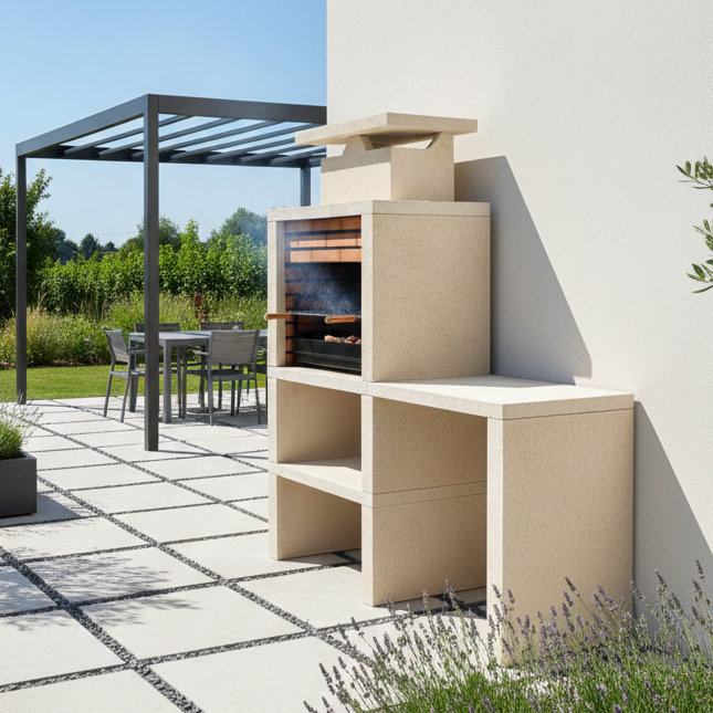 Nexa 607 – Moderner Grill mit wendbarer Arbeitsplatte, Grillrost 60×40 (graue Ziegel optional)