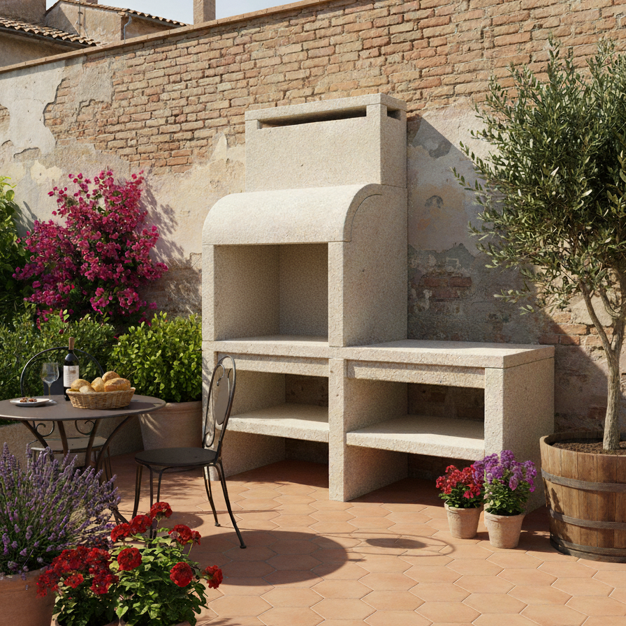 Granito 49 – Outdoor-Granitküche mit Spülbecken und Grill 70 cm