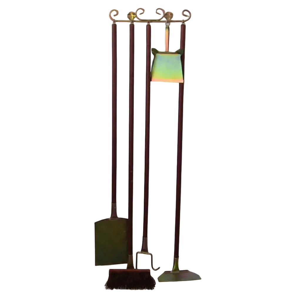 Holzofen-Set – Utensilien-Set mit Holzgriffen + Wandhalterung (verzinkter Stahl)