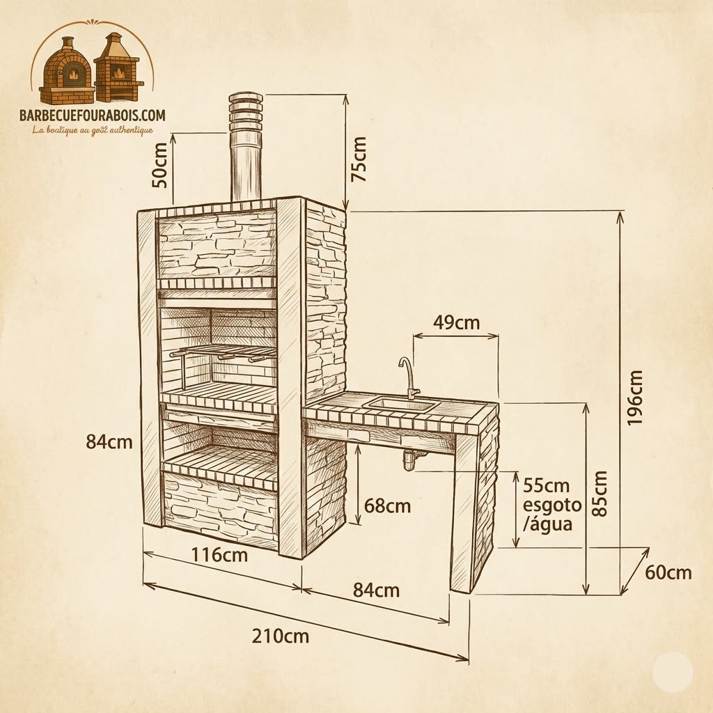 Inoxa 402 – Luxury reconstituted stone barbecue with worktop (sink + faucet optional)