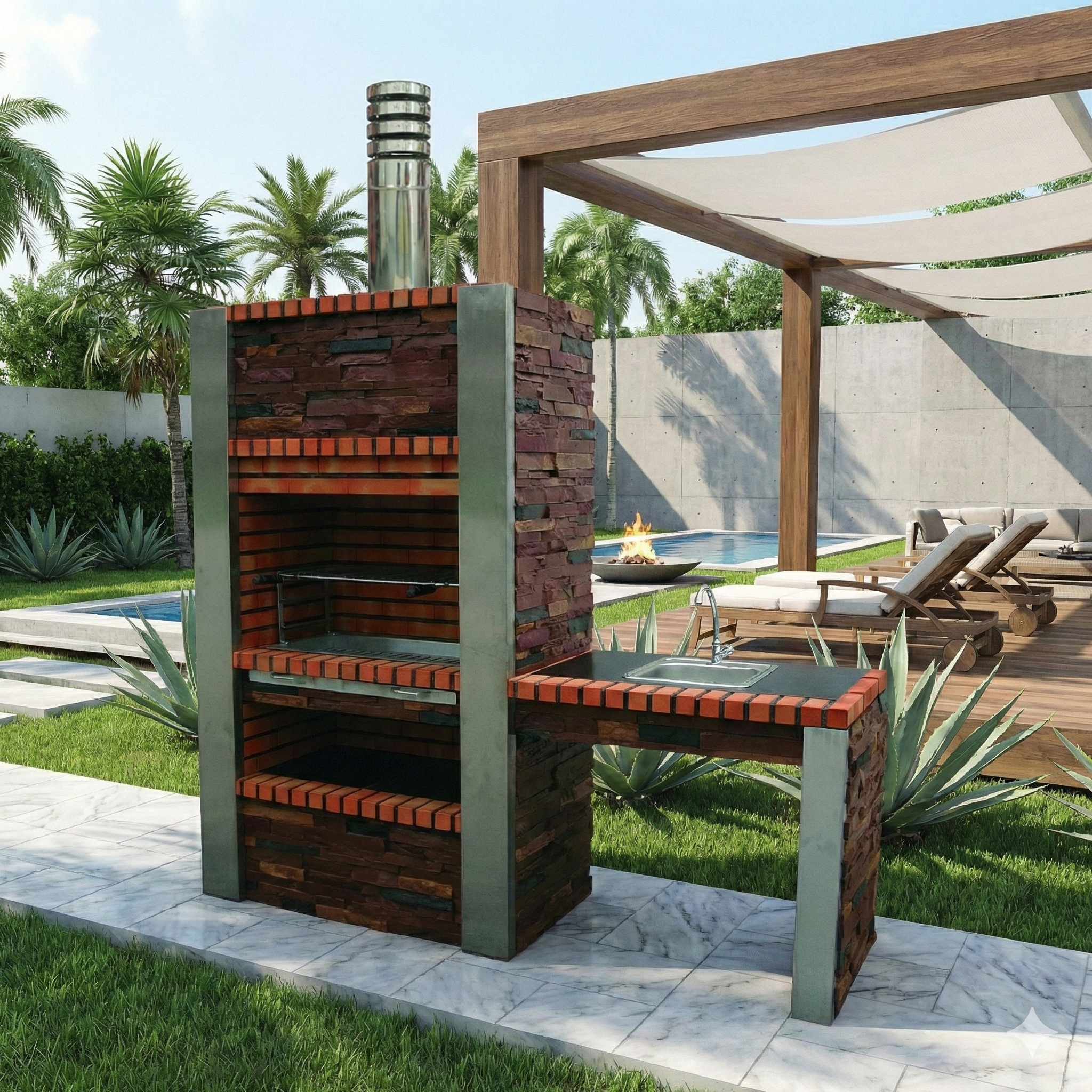 Inoxa 402 – Luxuriöser Grill aus Kunststein mit Arbeitsplatte (Spüle + Wasserhahn optional)