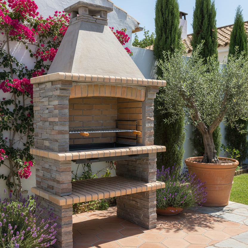 Barbecue Riviera XL 420 – Modell aus rekonstituiertem Stein mit großem Feuerraum und verstellbarem Grillrost