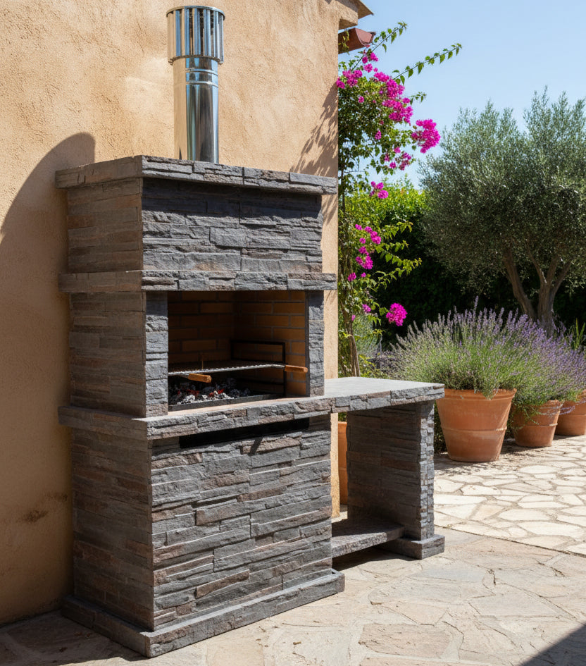 Gartengrill aus Kunststein Rocca 471 – mit Spüle | Braun / Grau