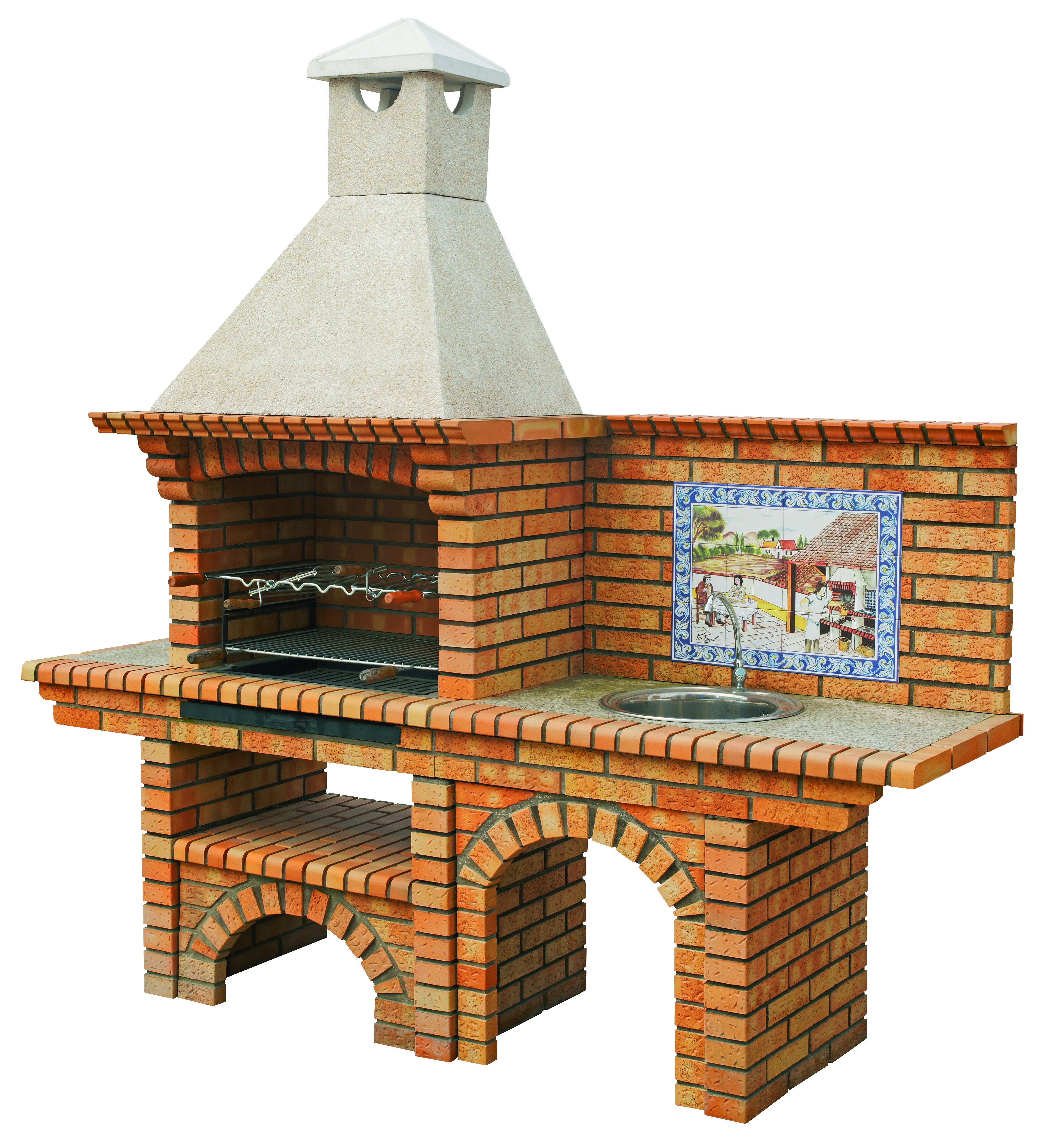 Calabria 502G – Grill aus Ziegel & Kunststein mit Arbeitsplatte – 70 cm Öffnung