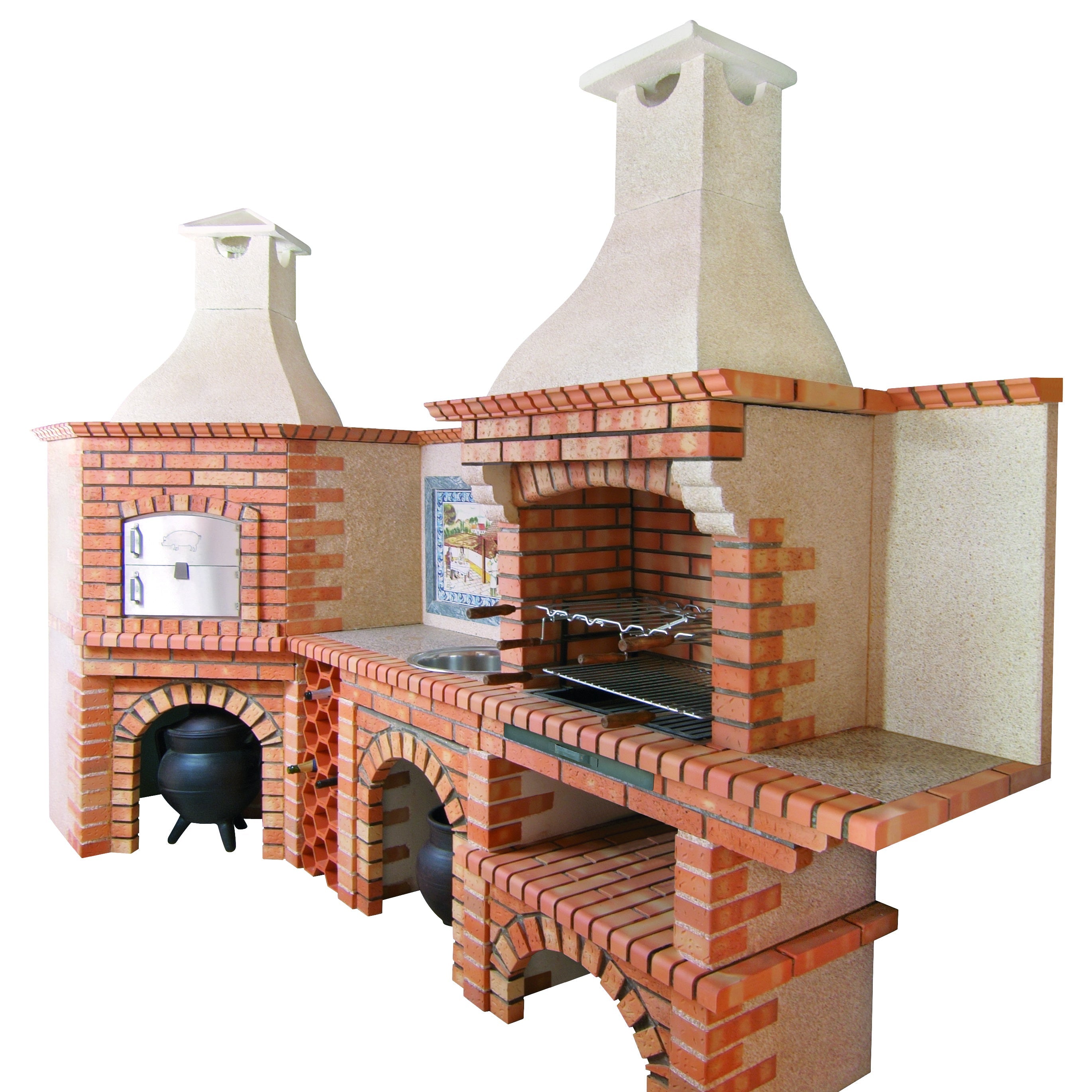 Calabria 1008 – Eck-Pizzaofen mit Grill & Spülbecken aus Edelstahl – 350×114 cm