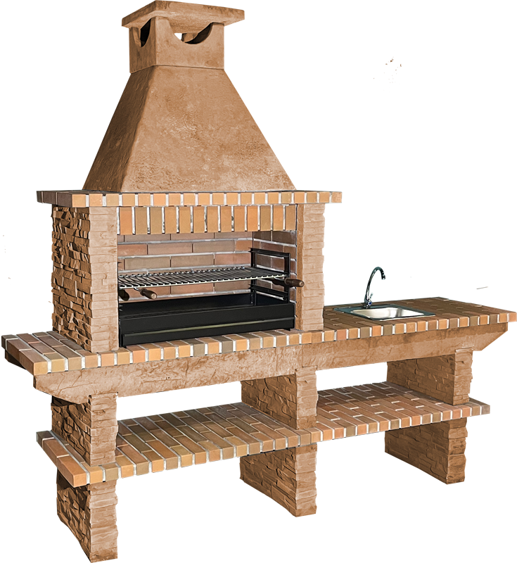 Basalto 380 – Grill aus Schiefer-Kunststein mit Erweiterung – 80 cm Grillrost (Grau oder Braun) – Edelstahlspüle optional