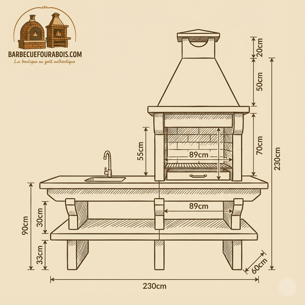 Pietra 042 – Granit-Grill 60 cm mit Arbeitsplatte (Spüle optional)