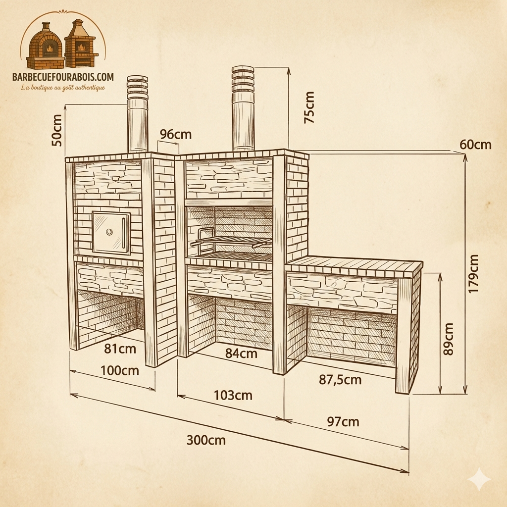 Inoxa 307 – Premium-Außenküche aus Kunststein mit Ø75 cm Backofen + 80×38 Grill und Sandsteinplatte