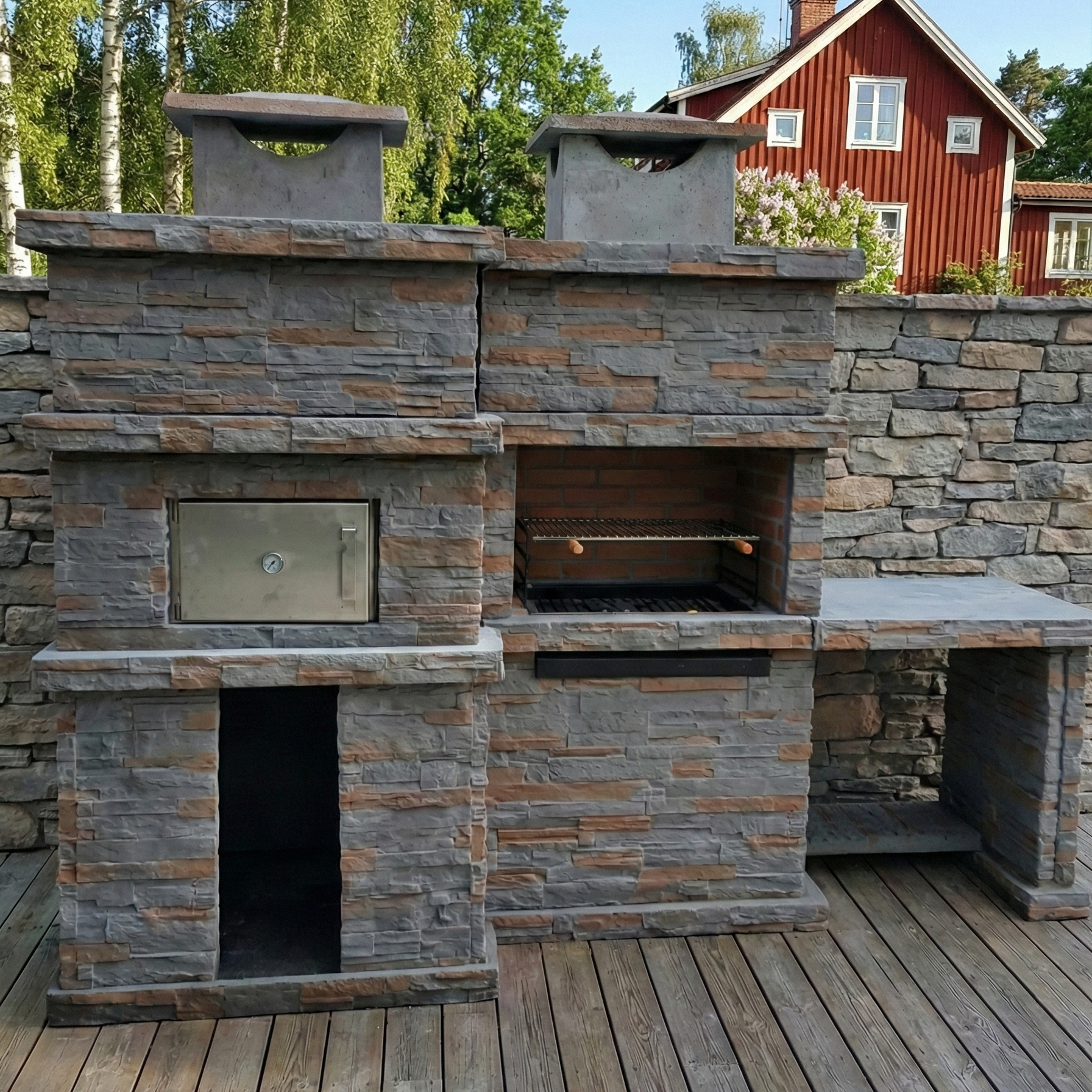 🔥 Rocca Four 474 – Stein-Grill mit Ofen & Edelstahlspüle