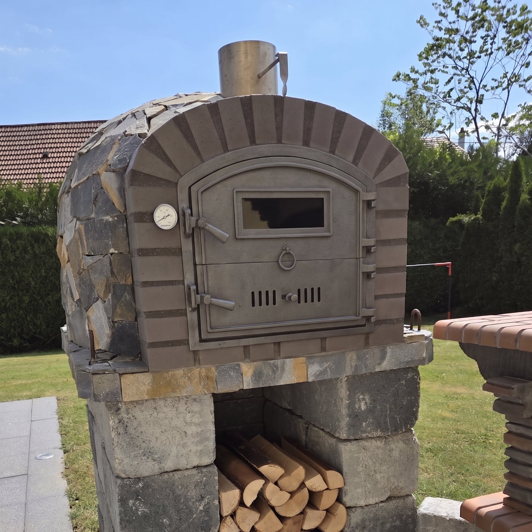 PIETRANO 100 cm Holzofen – Ziegel &amp; Naturstein
