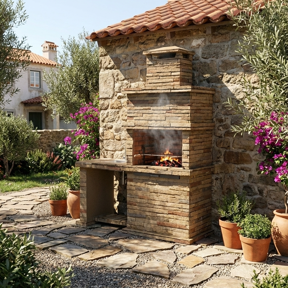 Gartengrill aus Kunststein Rocca 471 – mit Spüle | Braun / Grau
