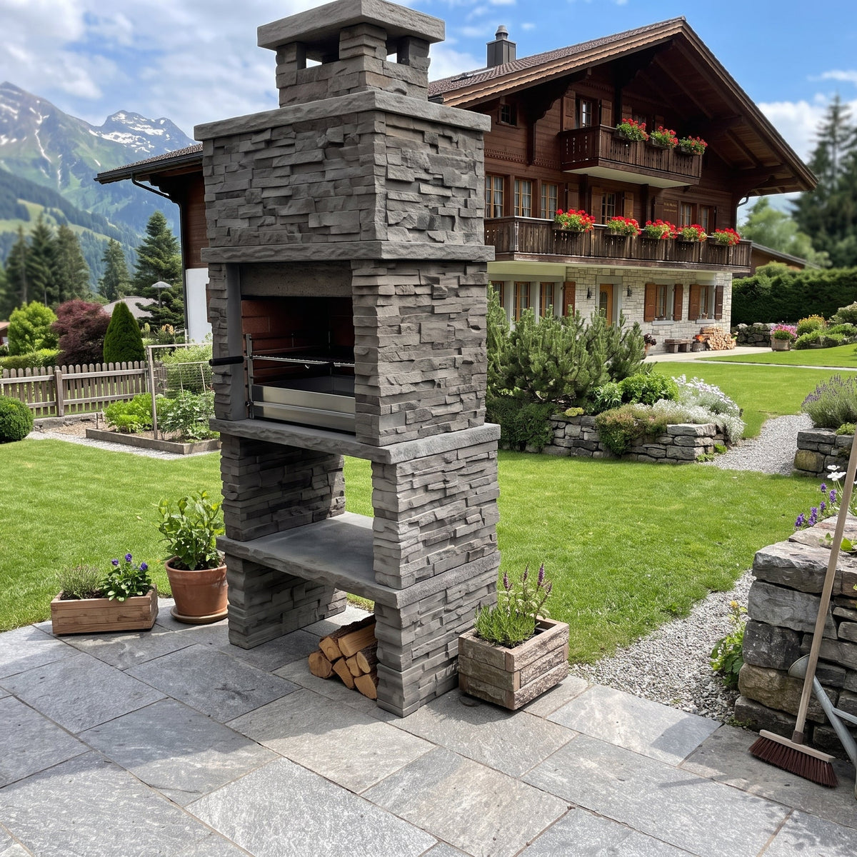 Montara 10 – Grillkamin aus rekonstituiertem Stein in Schieferoptik mit 60-cm-Grillrost (Edelstahl optional)