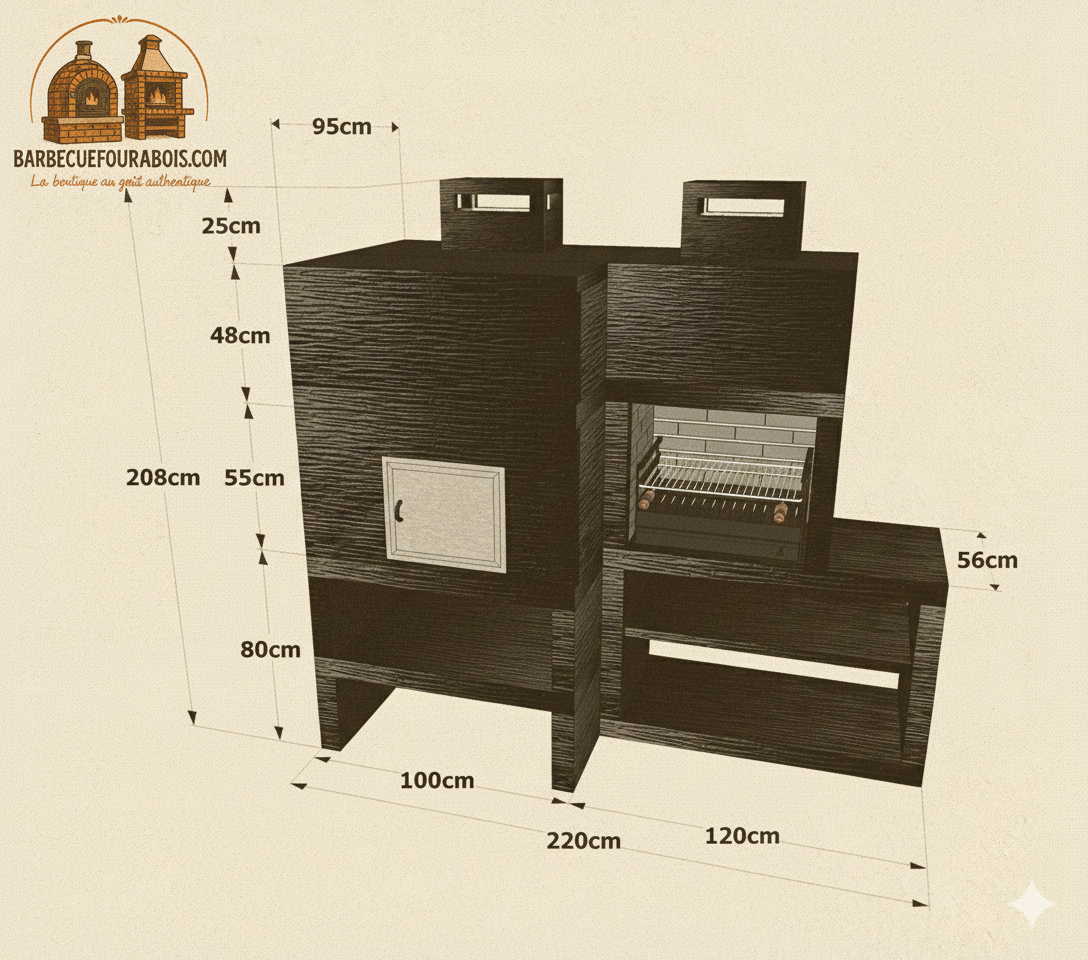 Linie 12F – Moderner modularer Grill mit Ofen Ø80 & Grillrost 60 cm