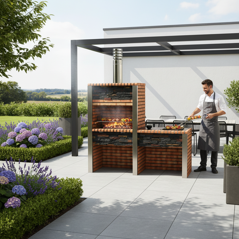 Inoxa 304 – Luxuriöser Grill aus Kunststein mit Arbeitsplatte – Grillrost 80×38