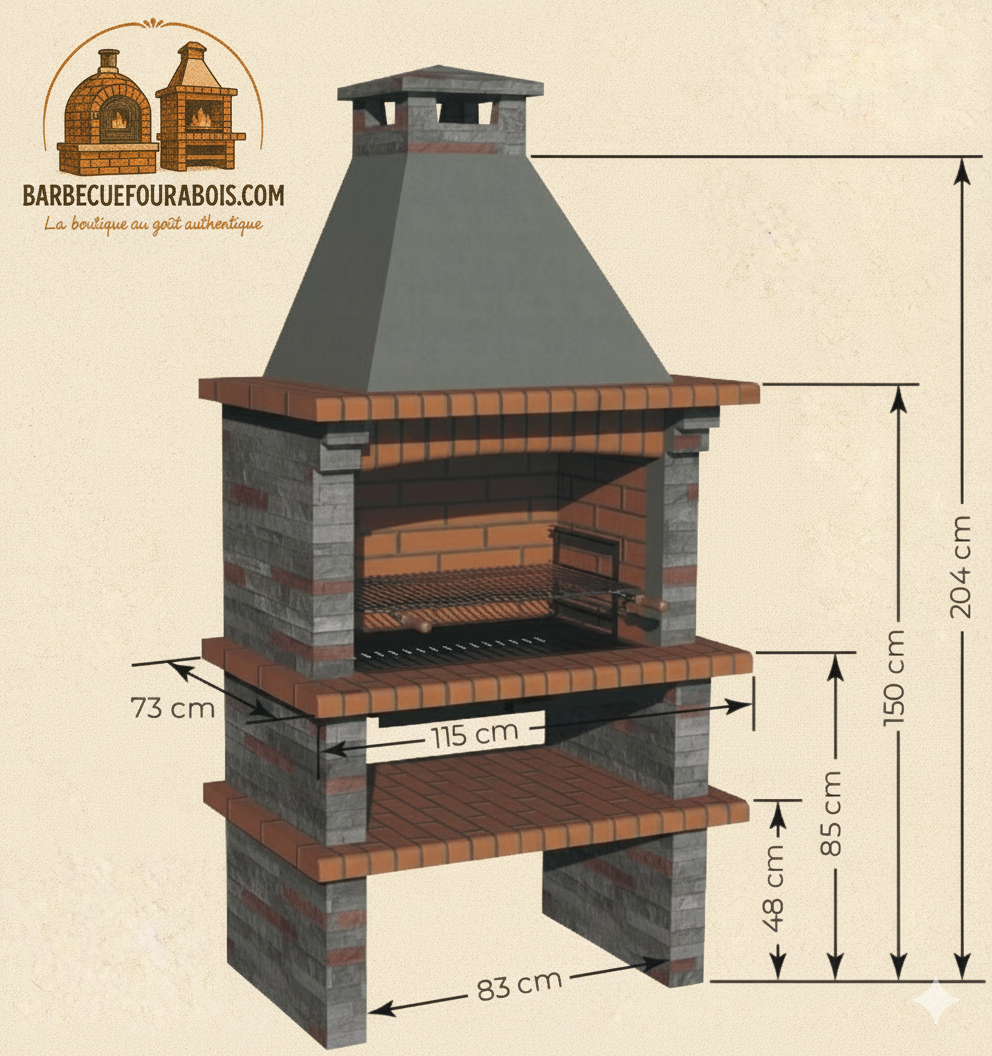 Barbecue Riviera XL 420 – Modell aus rekonstituiertem Stein mit großem Feuerraum und verstellbarem Grillrost