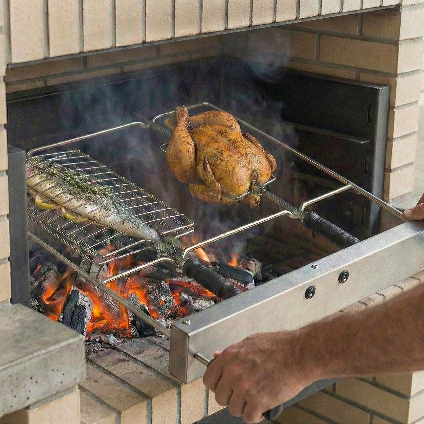 Drehspieß-Set / elektrischer Grillspieß Edelstahl „Assa Frangos“ – 60 bis 100 cm (2 bis 4 Motoren)