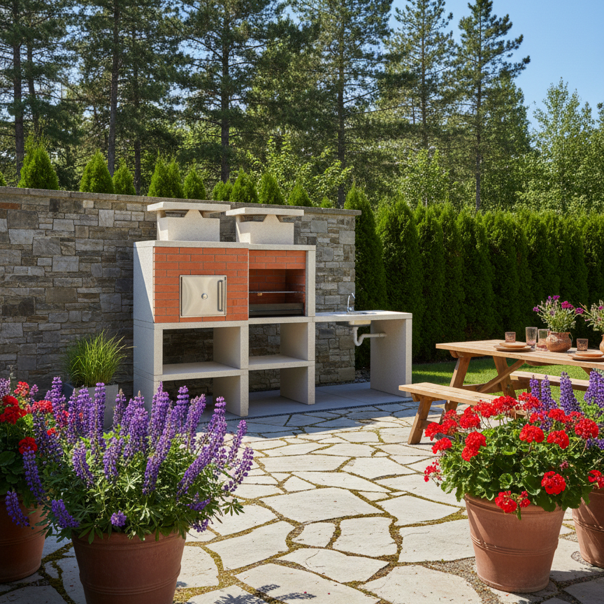 Nexa 614 – Moderner Grill mit Backofen Ø75 cm + Spüle (umkehrbar) – Grillrost 60×40 (Edelstahl optional)