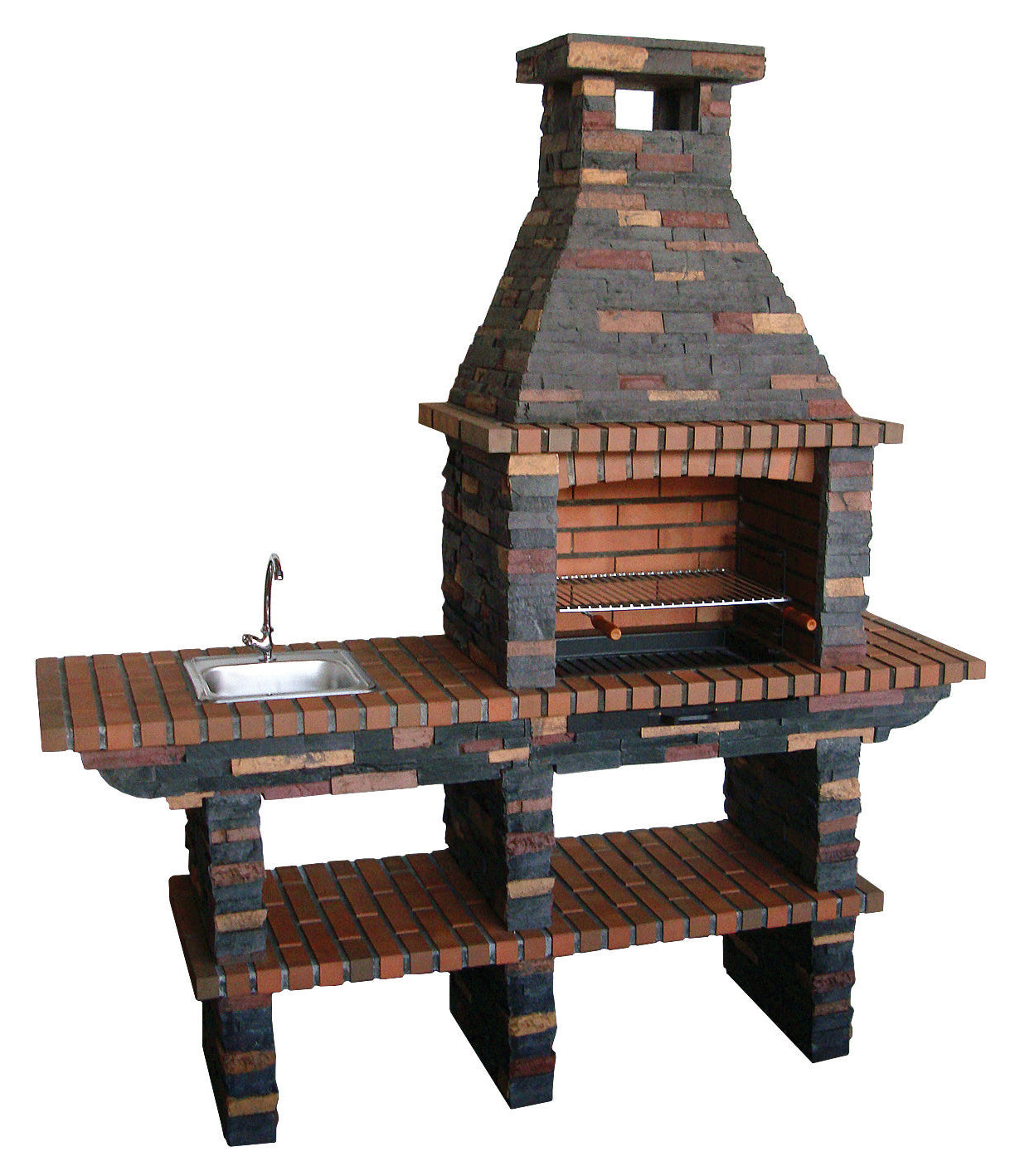 Rustika 207 – Grillkamin aus Betonwerkstein mit Arbeitsplatte (Spüle + Wasserhahn optional) – Grillfläche 60×38 cm