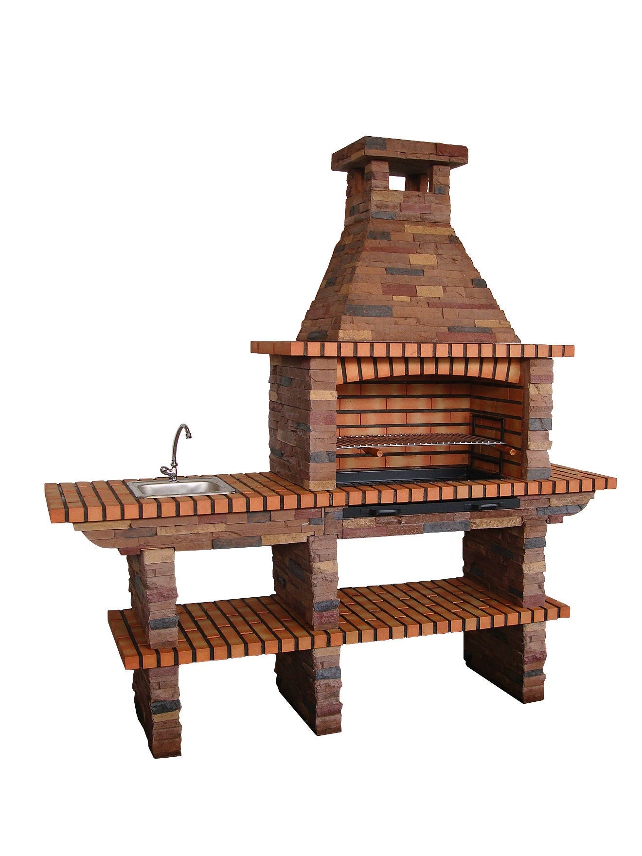 Rustika 208 – Grillkamin aus Kunststein mit Arbeitsplatte & Grillrost 80×38 (Spüle + Wasserhahn optional)