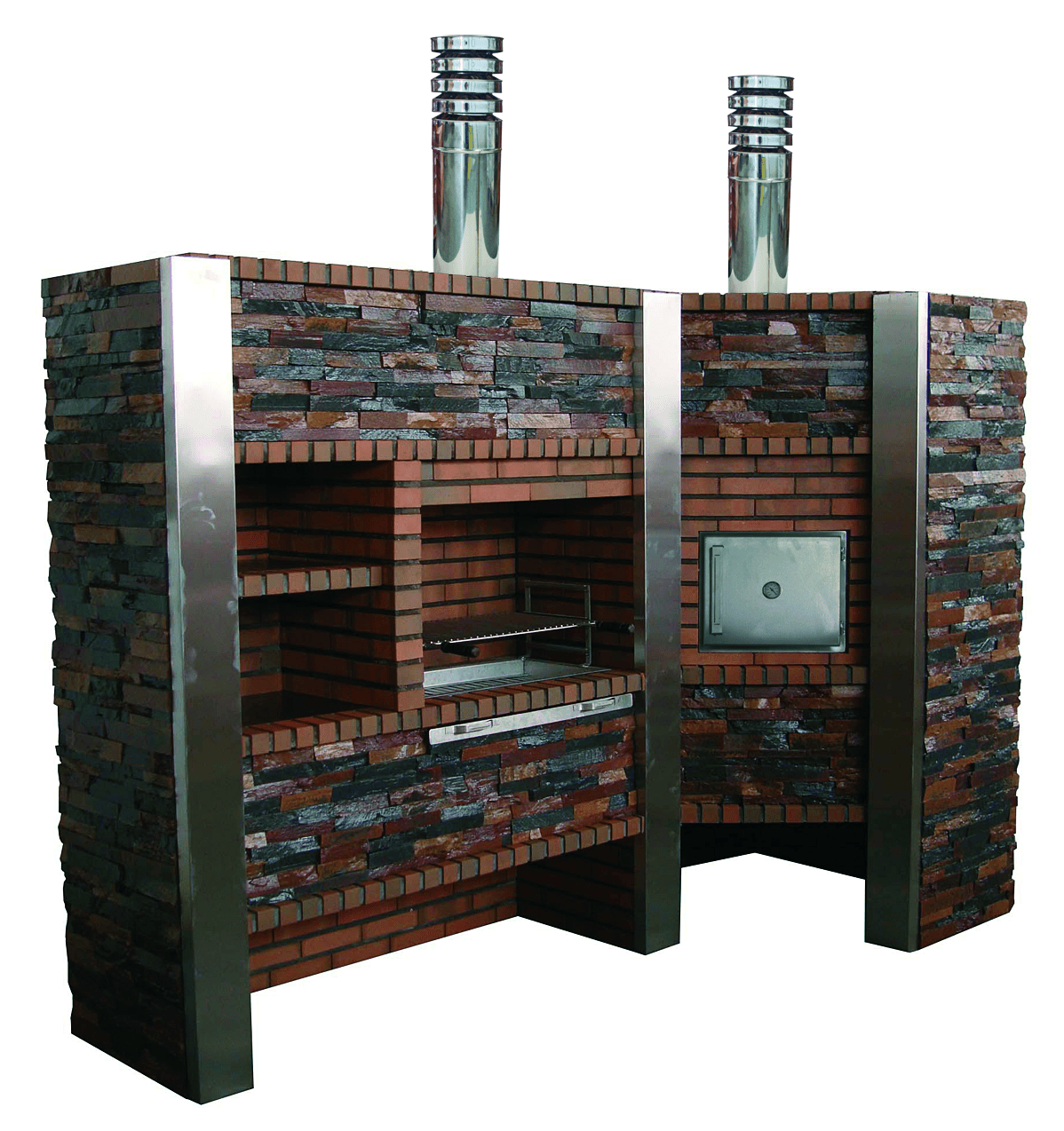 Inoxa 408 (Serie 400) – Eck-Außenküche mit Ø75 Ofen, Edelstahlgrill 80×38 & Steinzeugplatte