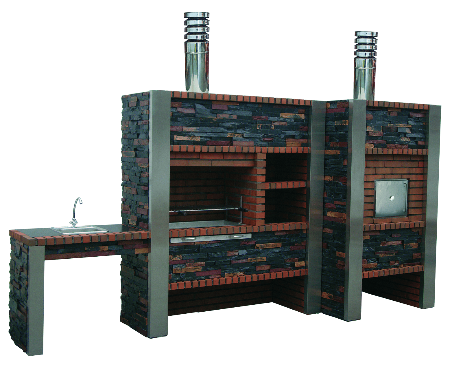Inoxa 409 – Modulare Premium-Outdoor-Küche mit Ø75 cm Ofen, 80×38 Edelstahlgrill & Arbeitsplatte (Spüle optional)