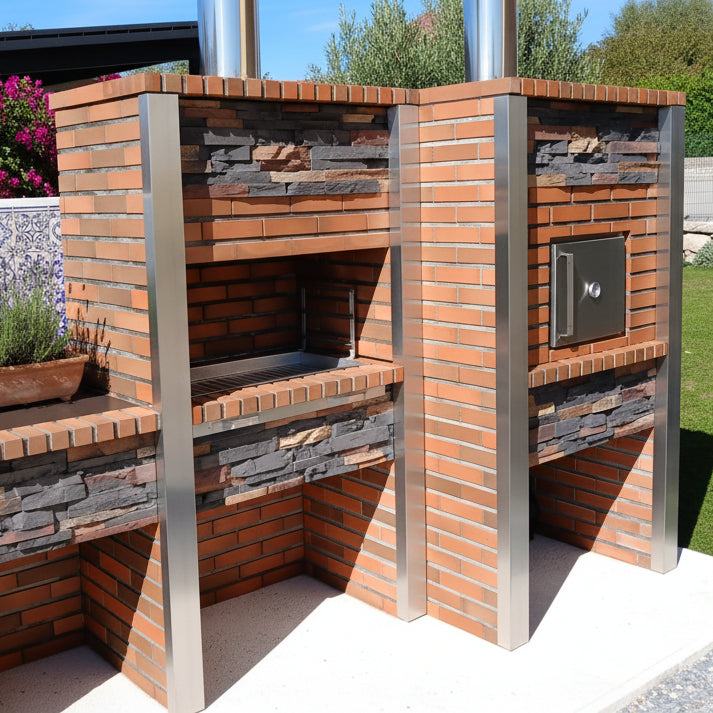 Inoxa 307 – Premium-Außenküche aus Kunststein mit Ø75 cm Backofen + 80×38 Grill und Sandsteinplatte