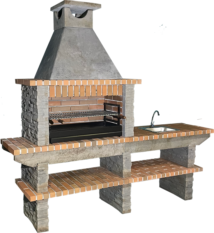 Basalto 380 – Grill aus Schiefer-Kunststein mit Erweiterung – 80 cm Grillrost (Grau oder Braun) – Edelstahlspüle optional