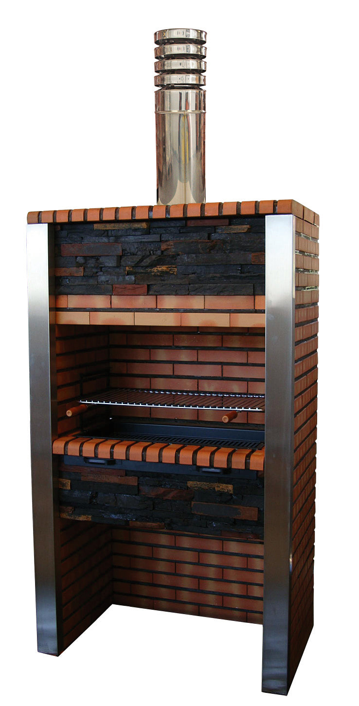 Inoxa 303 – Premium-Grill aus rekonstruiertem Stein mit Edelstahlsäulen (Grillrost 80×38 cm)