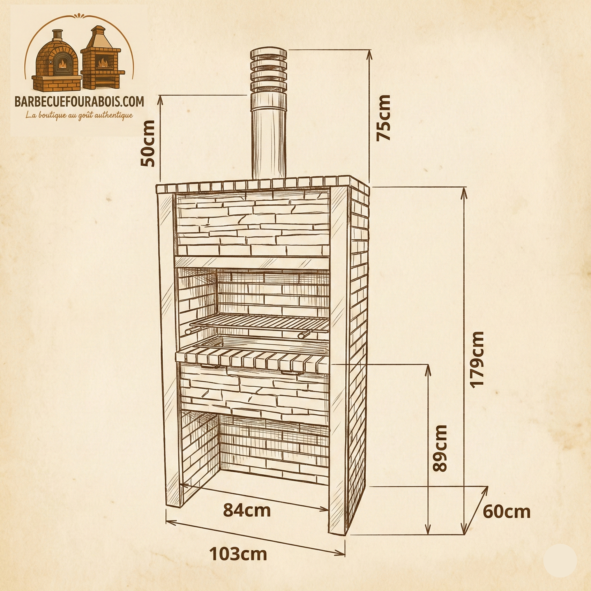 Inoxa 303 – Premium-Grill aus rekonstruiertem Stein mit Edelstahlsäulen (Grillrost 80×38 cm)