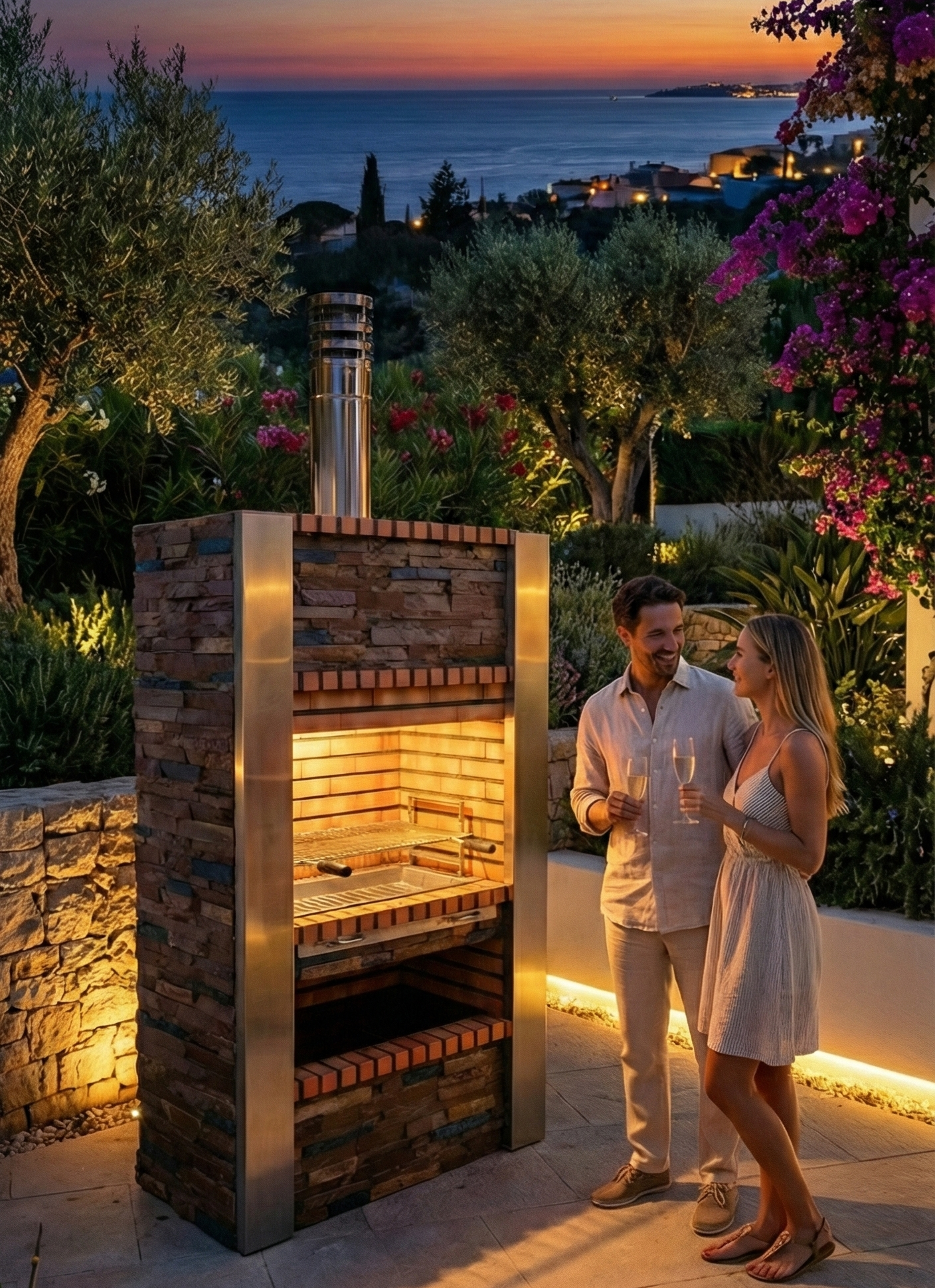 Inoxa 401 – Premium-Grill der Serie 400 aus Kunststein & Schiefer, Säulen aus Edelstahl (Edelstahlrost 80×38 enthalten)