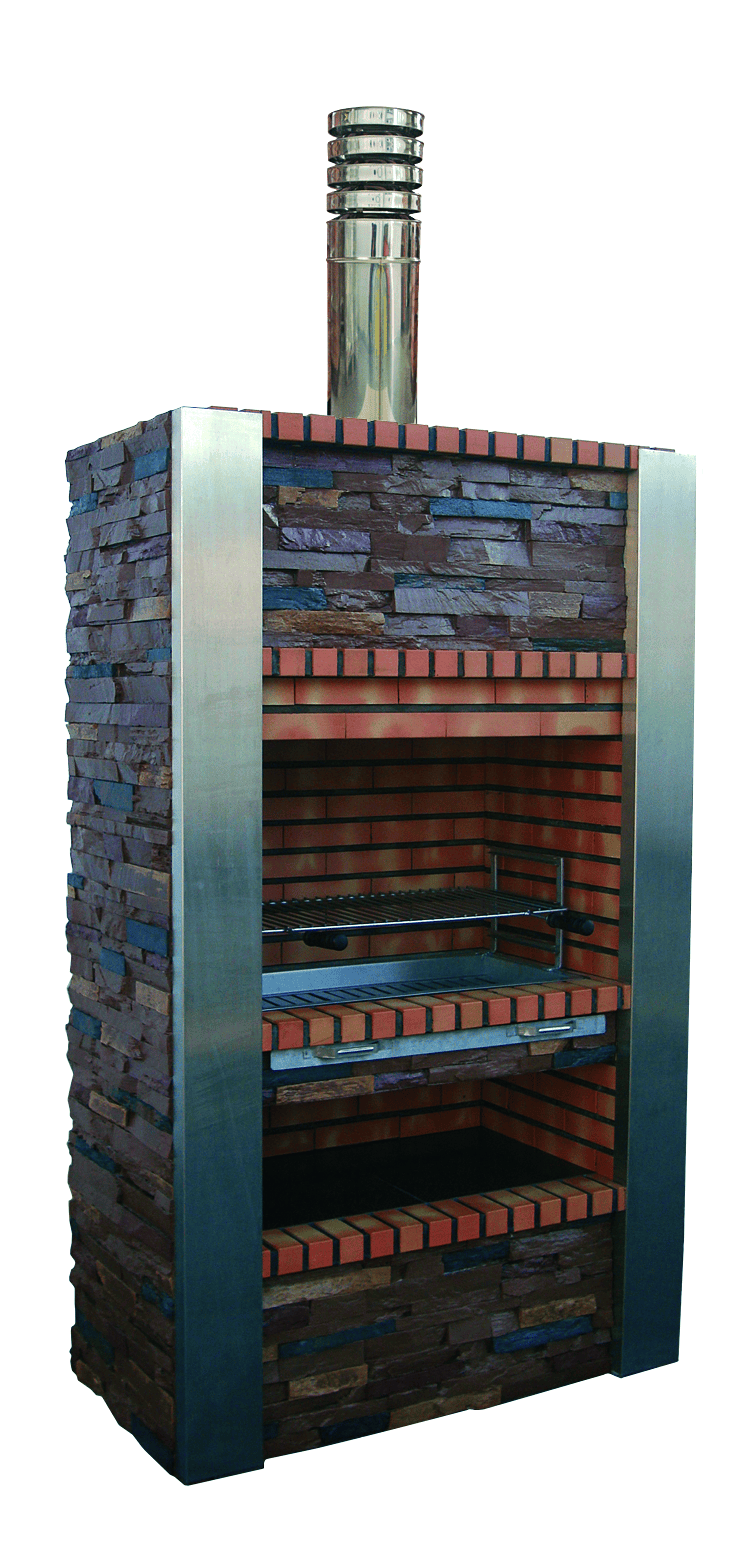 Inoxa 401 – Premium-Grill der Serie 400 aus Kunststein & Schiefer, Säulen aus Edelstahl (Edelstahlrost 80×38 enthalten)