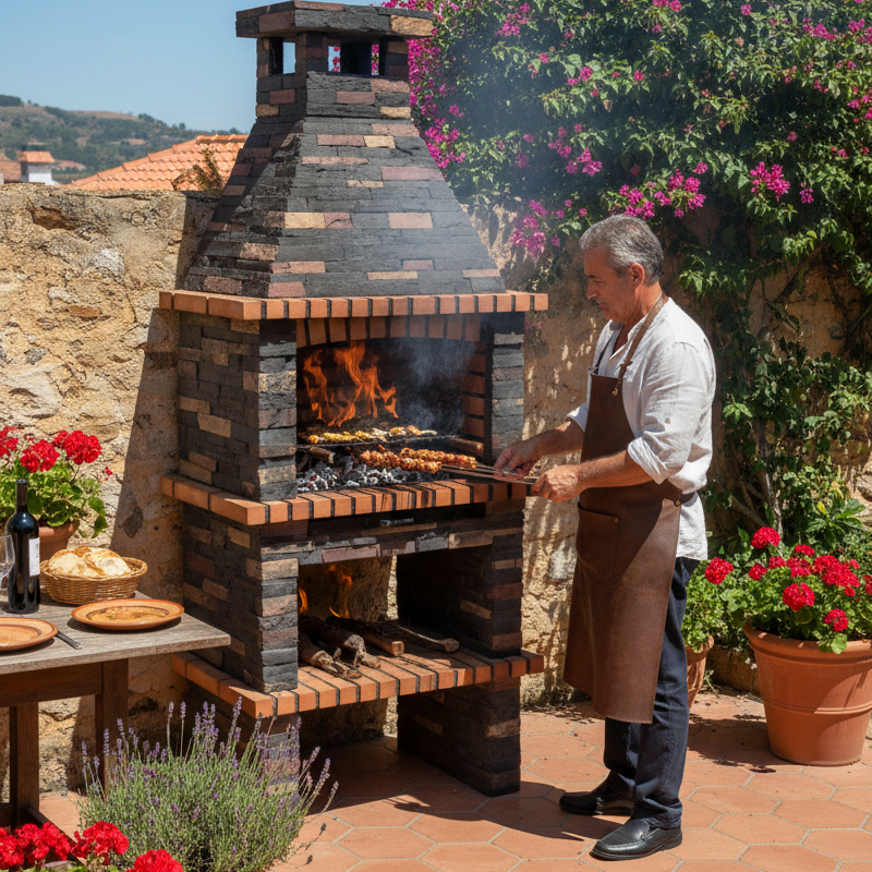 Rustika 201 – Grillkamin aus Kunststein (96×87×238 cm) mit Grillrost 60×38, 3 Stufen (Edelstahl optional)
