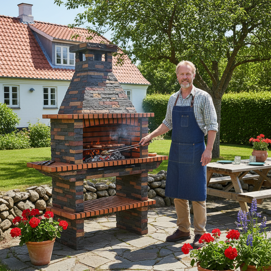 Rustika 204 – Grill aus Kunststein & Ziegeln mit Rost 80×38 cm (Edelstahl optional)