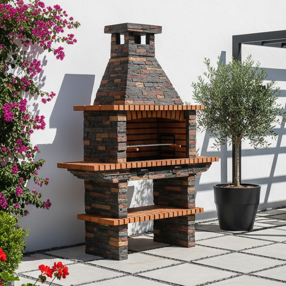 Rustika 204 – Grill aus Kunststein & Ziegeln mit Rost 80×38 cm (Edelstahl optional)