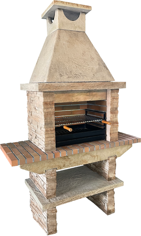 Basalto 260 – Grillkamin aus Schiefer-Betonguss mit Seitenablagen (Grau oder Braun) – 60 cm Grillfläche