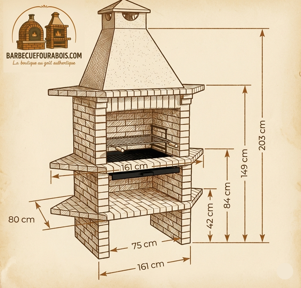 Brava 128 – Eck-Gartengrill aus Ziegelstein mit Seitenablagen & Grillrost 69×48 cm (Edelstahl optional)