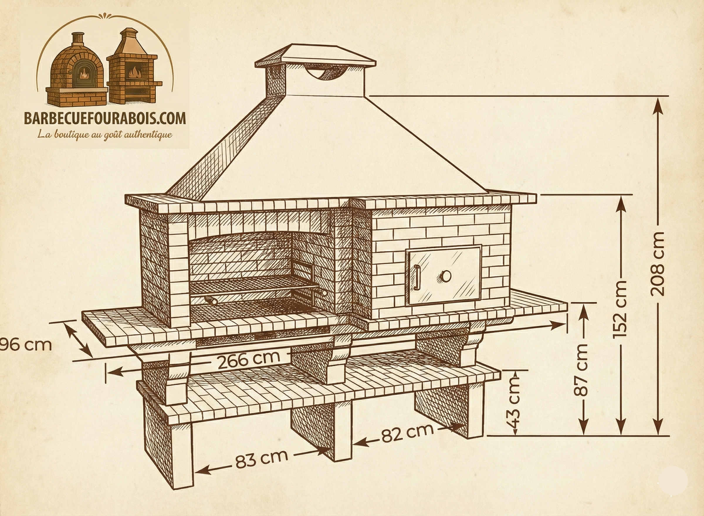 Brava 132 – Großer Ziegelgrill (266×96 cm) mit 80 cm Grillrost
