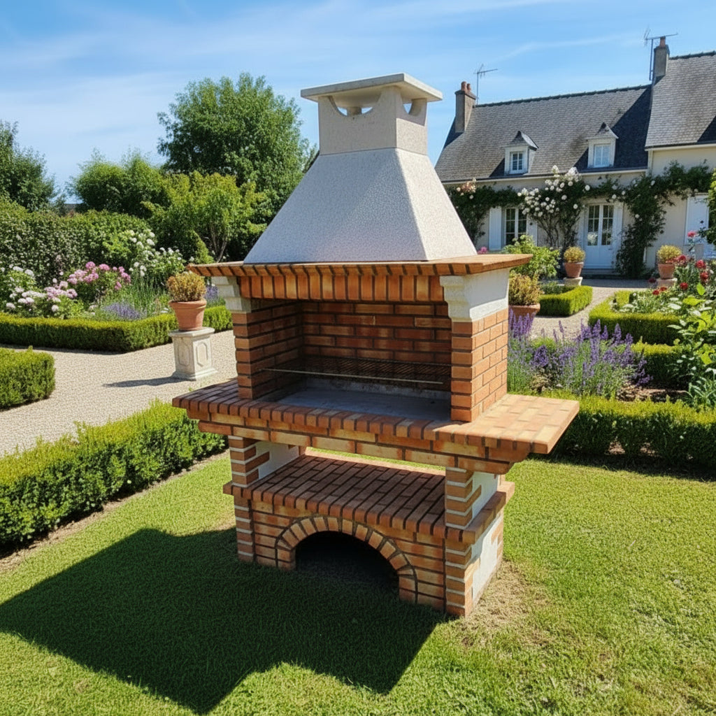 Calabria 325 – Traditioneller Grill aus Ziegel & Kunststein mit großen Ablagen – 90 cm Grillrost