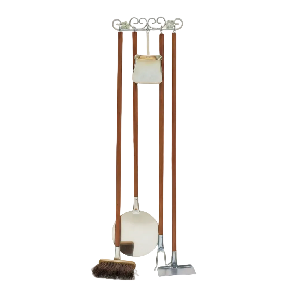 Set Holzkohleofen – Holzbesteck & Edelstahlköpfe + Wandhalterung (140 cm)