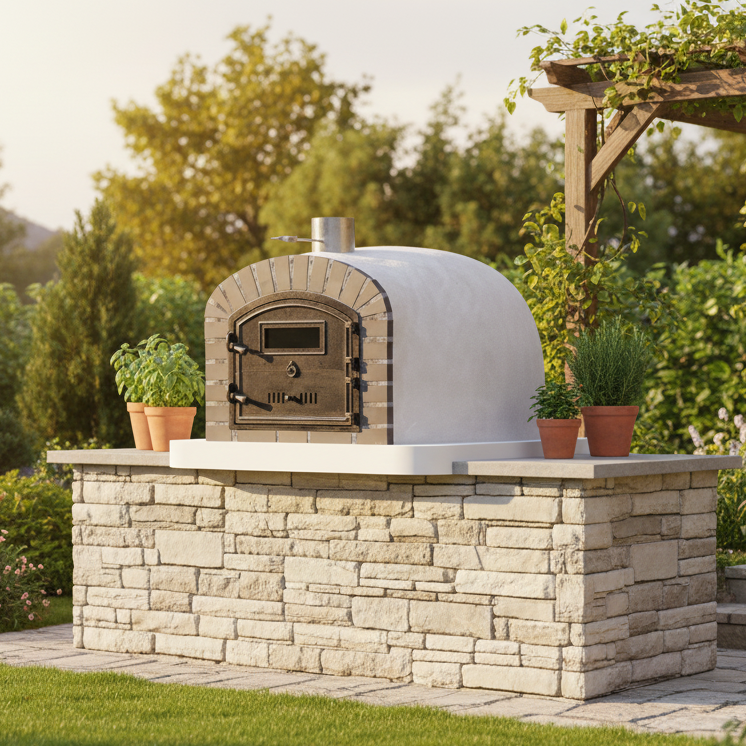 BRACIARO 120 cm Holzofen – Pizzaofen &amp; Drehspieß, Grauziegel