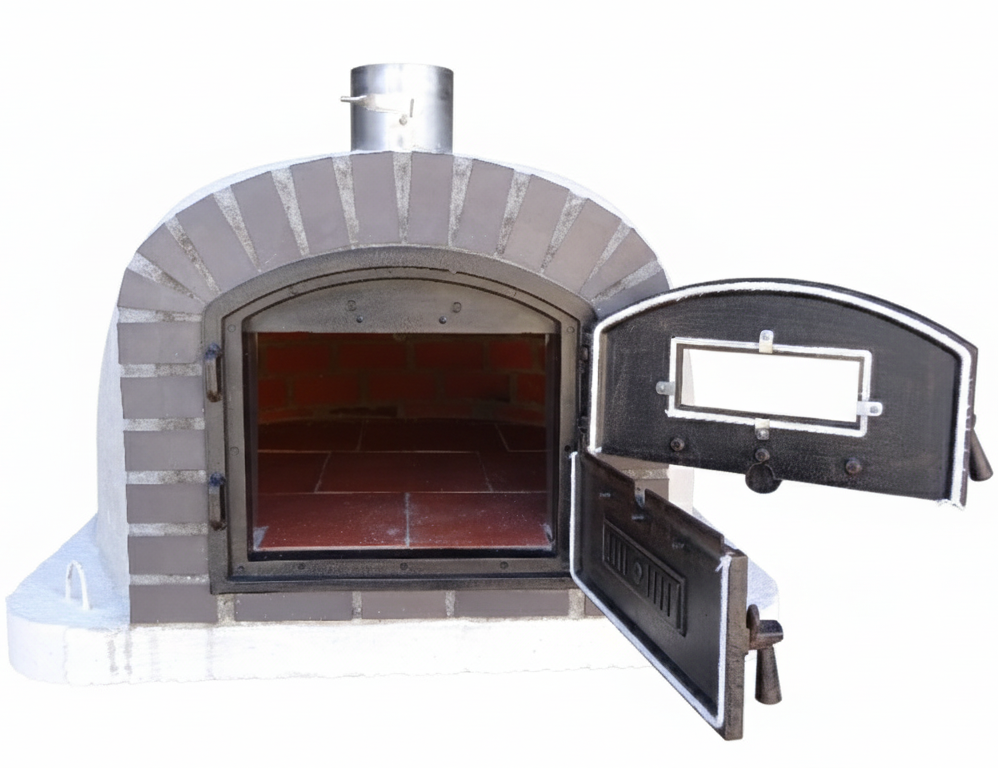 BRACIARO 110 cm Holzofen – Pizzaofen &amp; Drehspieß, Grauziegel