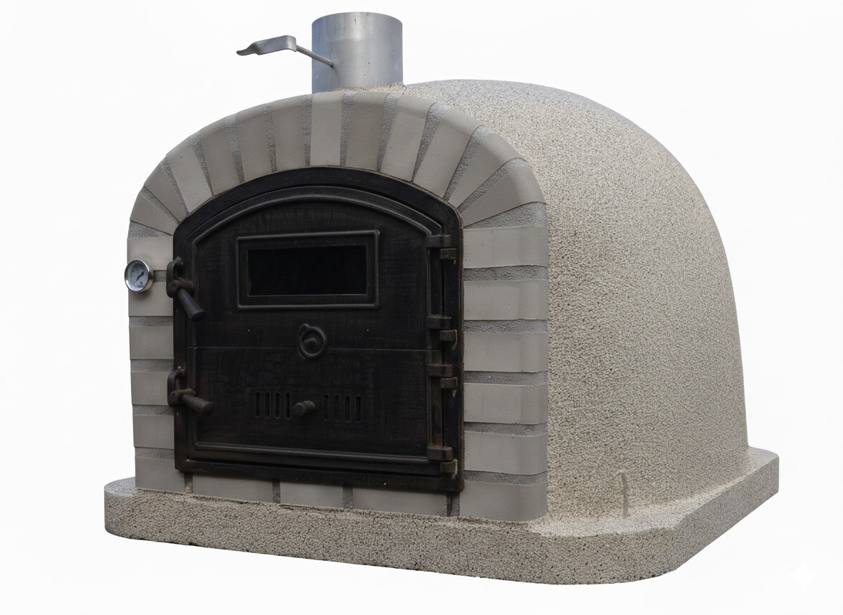 BRACIARO 110 cm Holzofen – Pizzaofen &amp; Drehspieß, Grauziegel