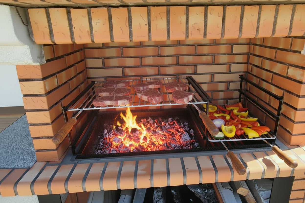 Kalabrien 326 – Grillkamin aus Ziegel & Kunststein mit großer Arbeitsplatte – Grillfläche 90 cm (Spüle + Fresko optional)