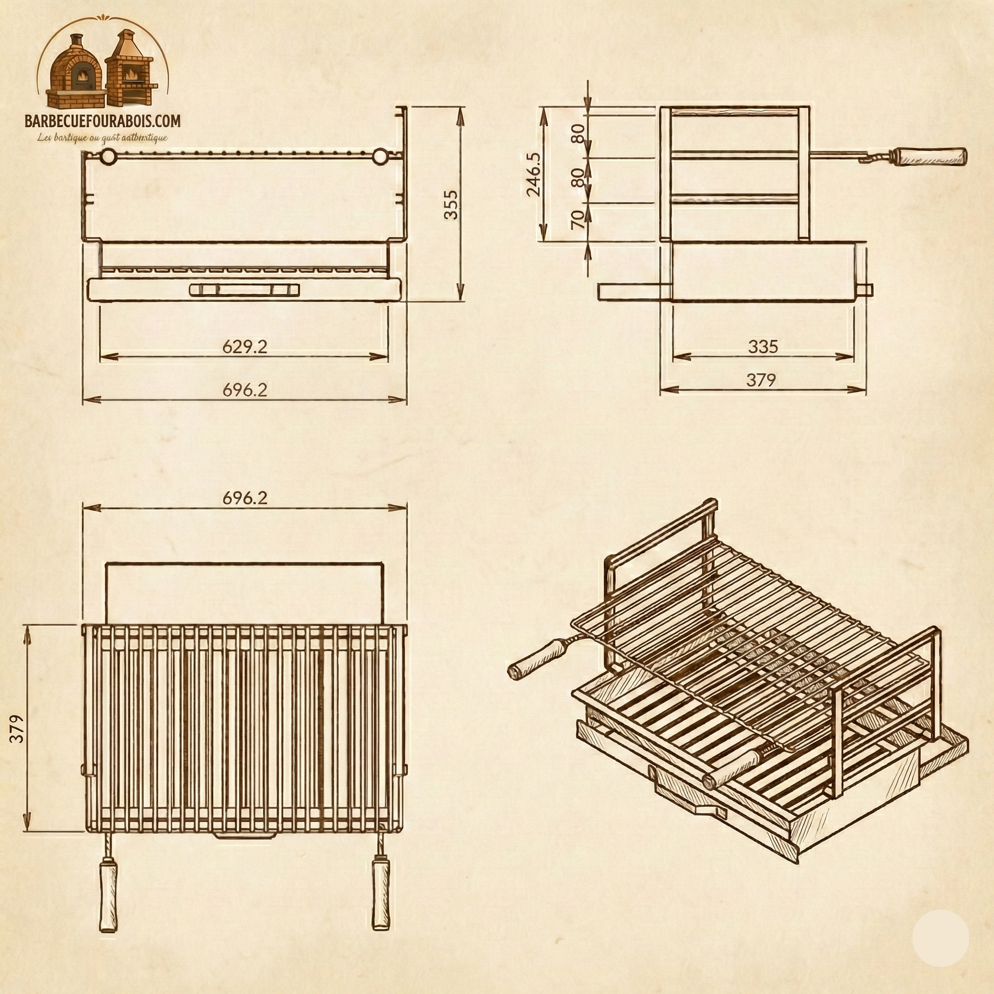 Einbaugrill aus Edelstahl – 60x38 / 70x38 / 80x38 – Mit Rost & Schublade (Kostenloser Versand)