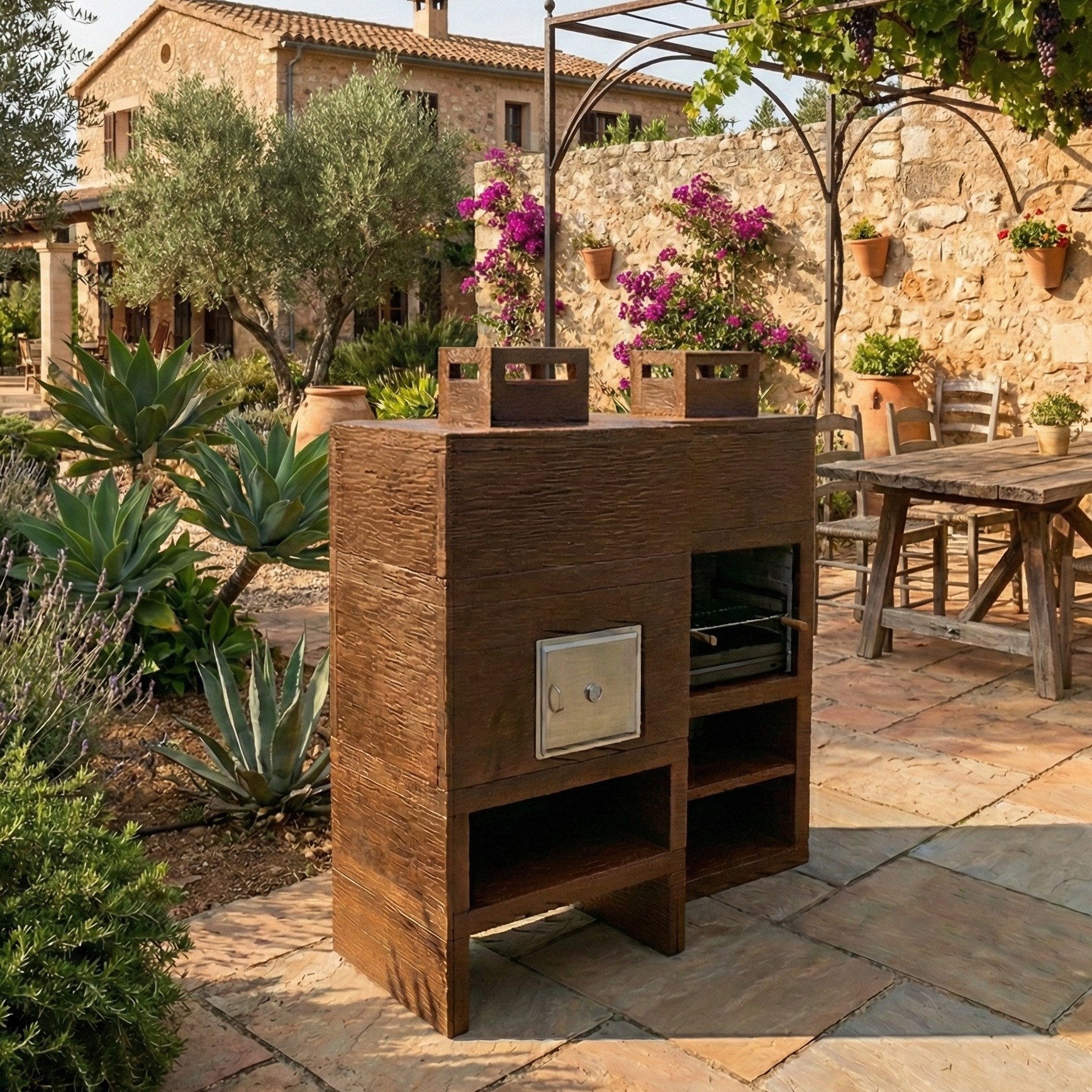 Linie 10F – Moderner Barbecue + Holzofen Ø80 cm (inkl. 60 cm Edelstahl-Grillrost)