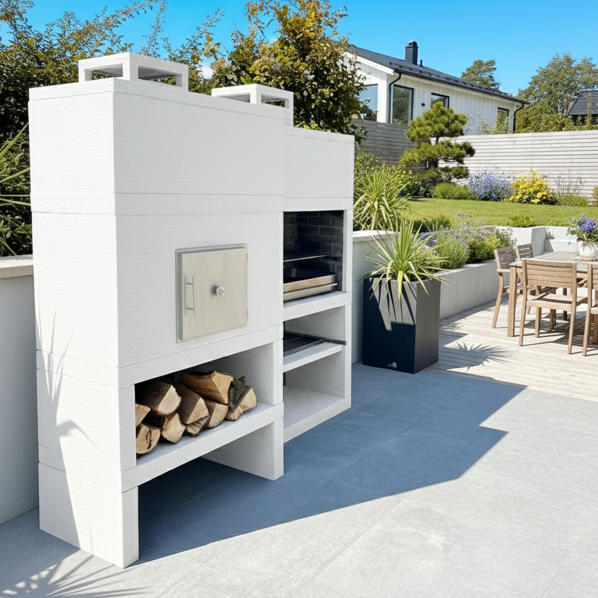 Linie 25F – Moderner Grill + Holzofen Ø80 cm (inkl. Isolationskit) – 80 cm Stahlgrill