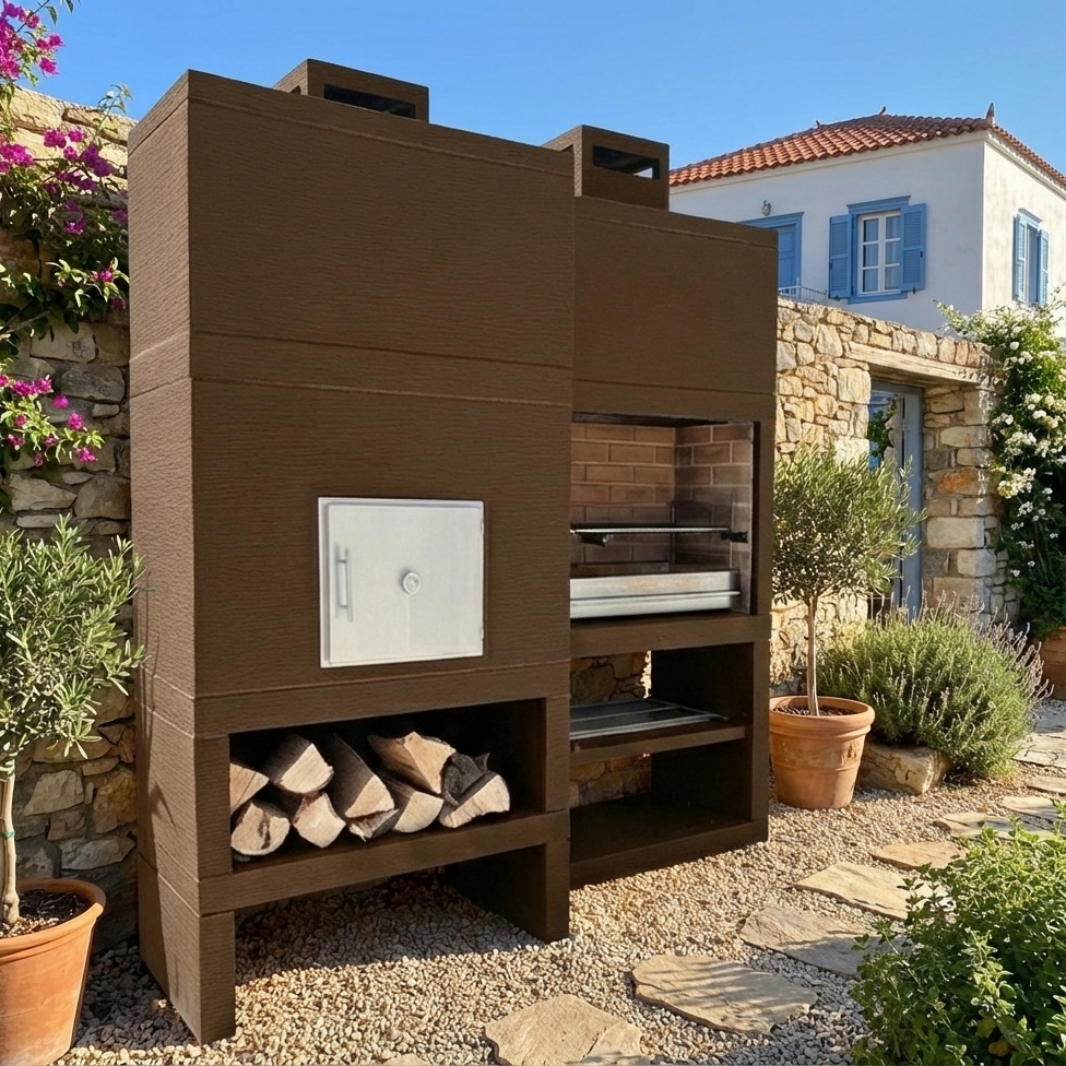 Linie 25F – Moderner Grill + Holzofen Ø80 cm (inkl. Isolationskit) – 80 cm Stahlgrill