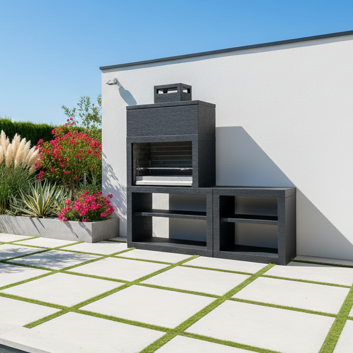 Linie 35 – Moderne Außenküche 200 cm (austauschbare Module) – 80 cm Stahlgrill, Spüle optional