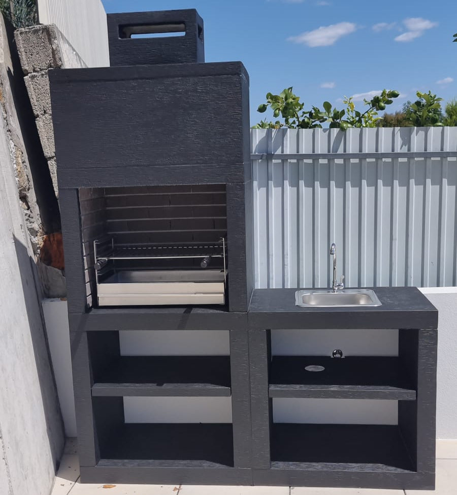 Linie 40 – Moderne Außenküche 160 cm mit Modul (Spüle optional) – Grill 60 cm